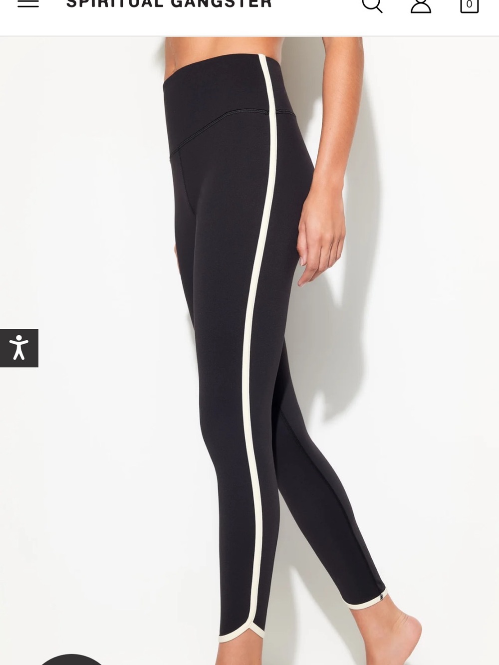 Spiritual Gangster Marley 7/8 Black High-Waist Leggings with White Side Stripe